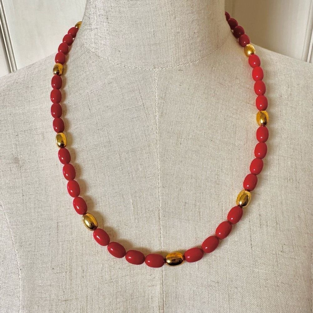 Napier red and gold tone vintage beaded necklace